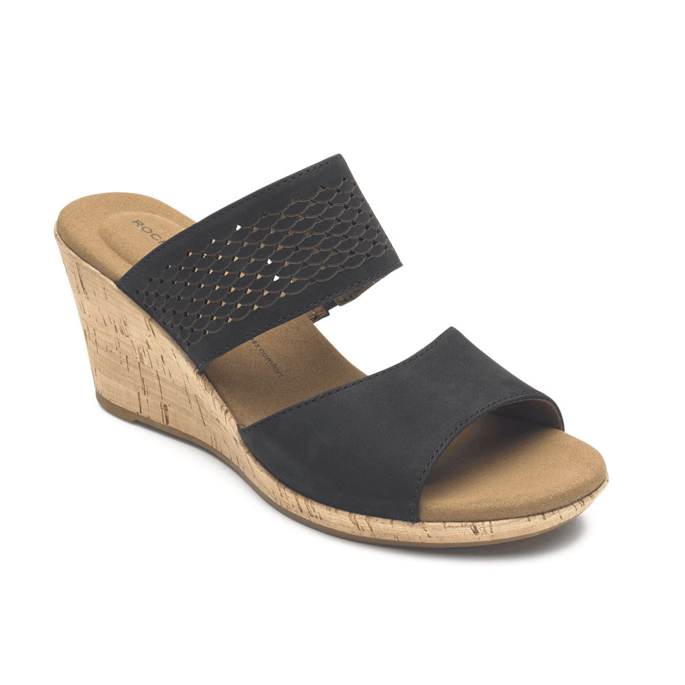 Rockport Sandaler Dame Svart - Briah Double Band Slip-On Wedge - IMEV12743